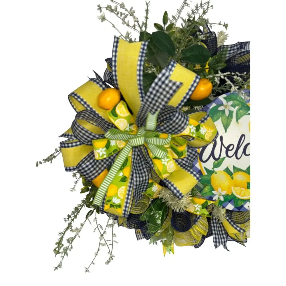 Lemon Summer Wreath, Lemon Front Door Wreath, Welcome Wreath